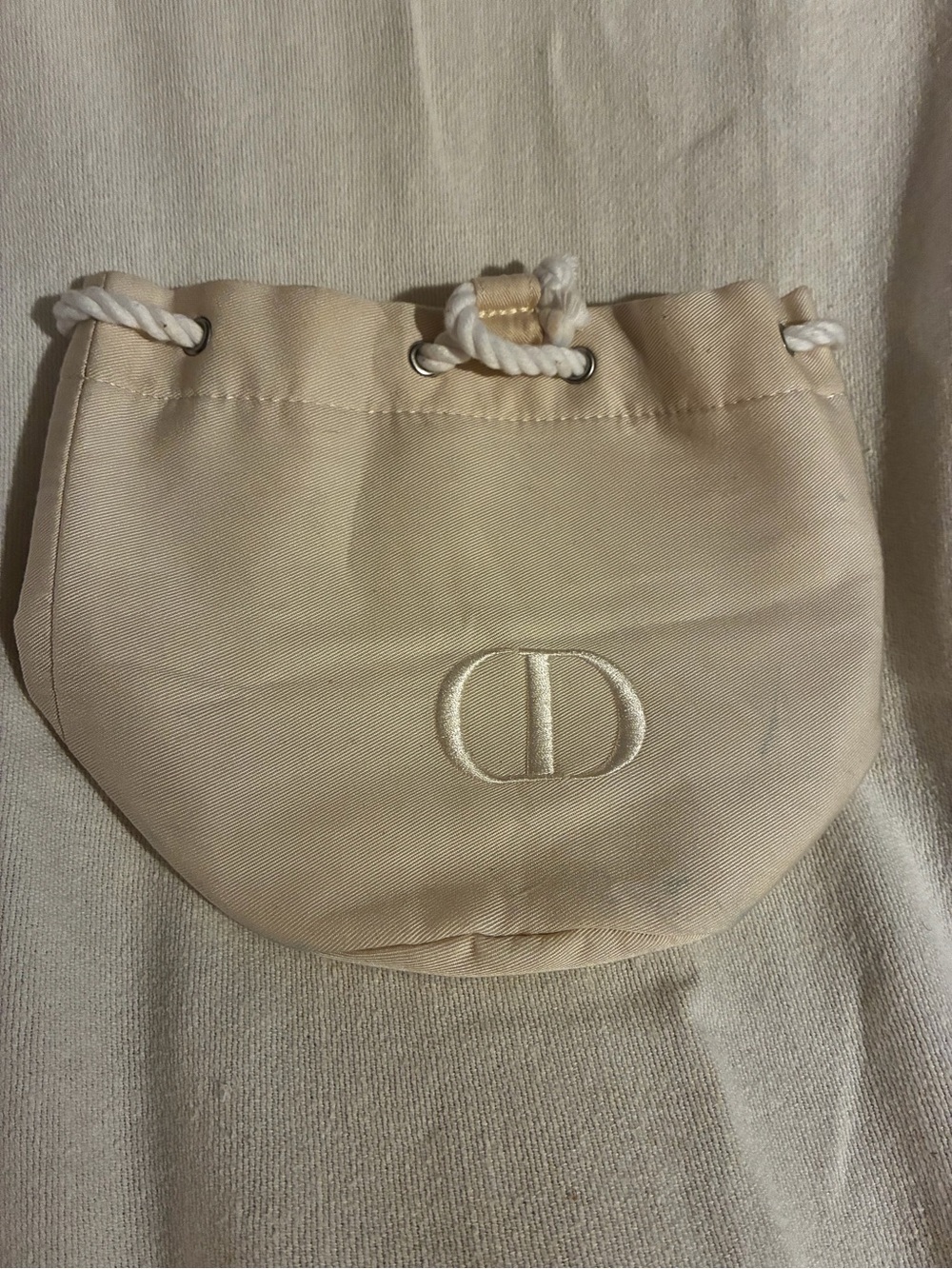Christian Dior Designer Beige Drawstring Makeup Pouch